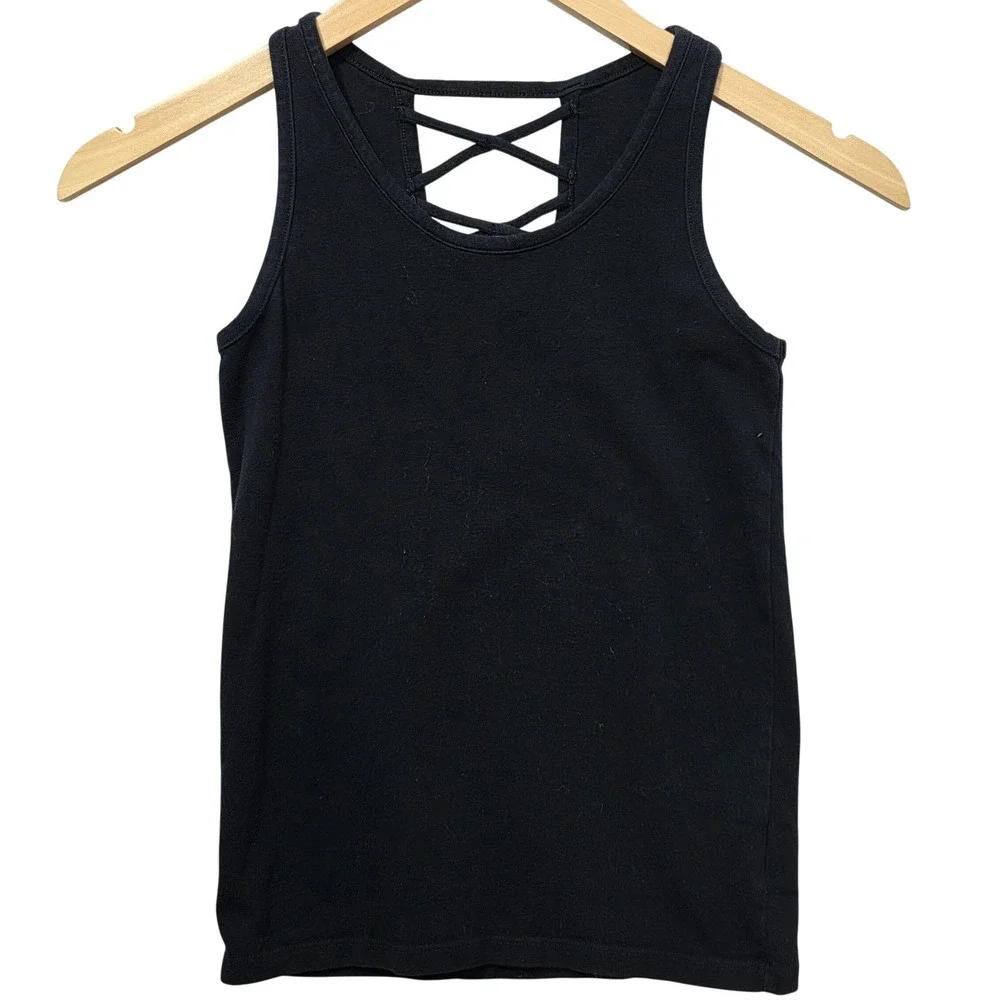 Old Navy Girls Black Lattice Neck Fitted Tank Top Size M 8 Sleeveless Jersey